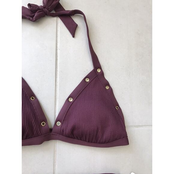 Bar III Bikini Set Ribbed Grommet Halter Padded Swimwear - Picture 3 of 10